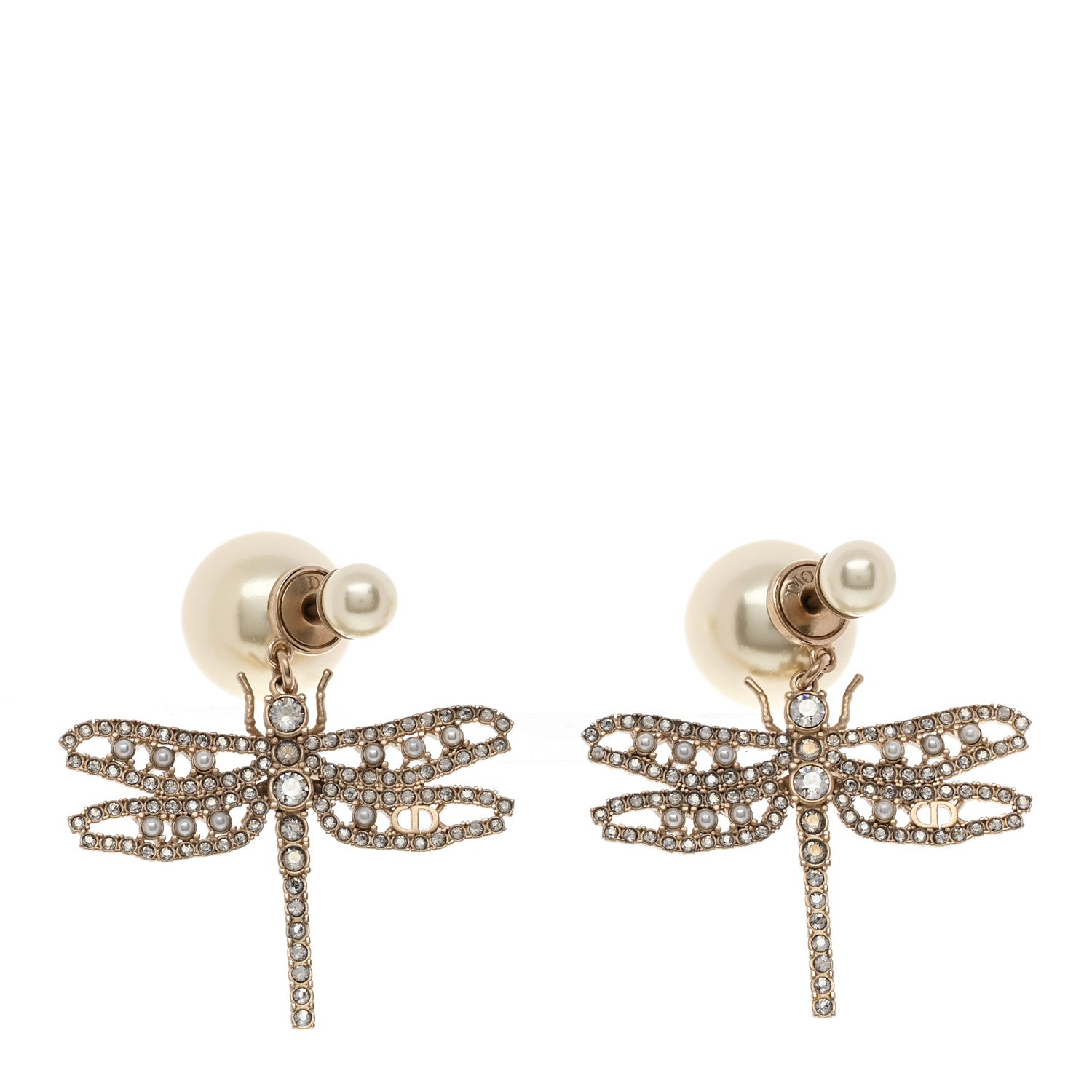 Christian Dior Crystal Pearl Dragonfly Drop Earrings White 1 of 5