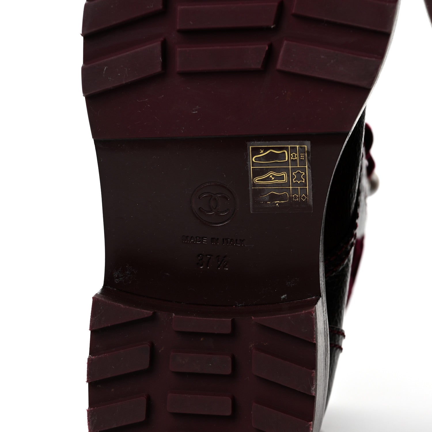 Chanel Calfskin Velvet Pearl Combat Short Boots 37.5 Burgundy 6 of 6