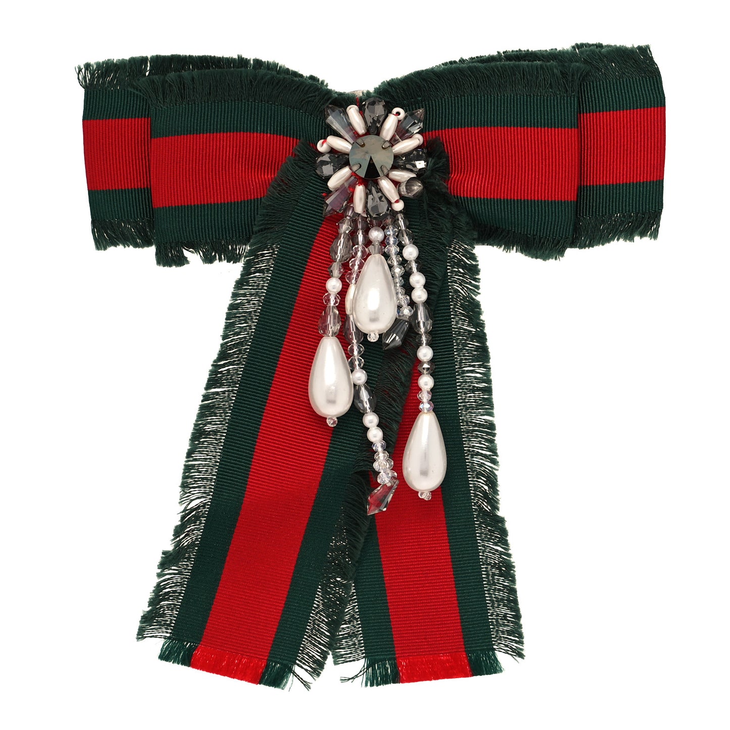 Grosgrain Web Pearl Crystal Bow Brooch