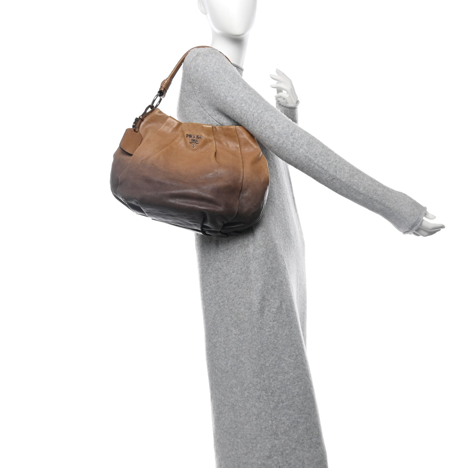 Prada Glace Calfskin Pleated Hobo Fumo Sfumato 2 of 9