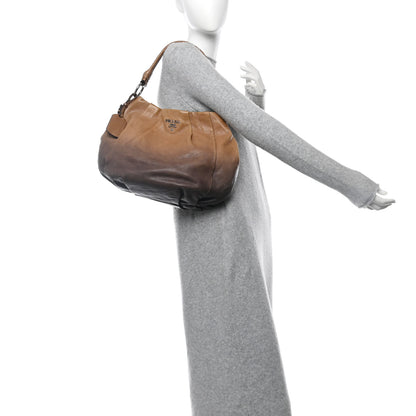 Prada Glace Calfskin Pleated Hobo Fumo Sfumato 2 of 9