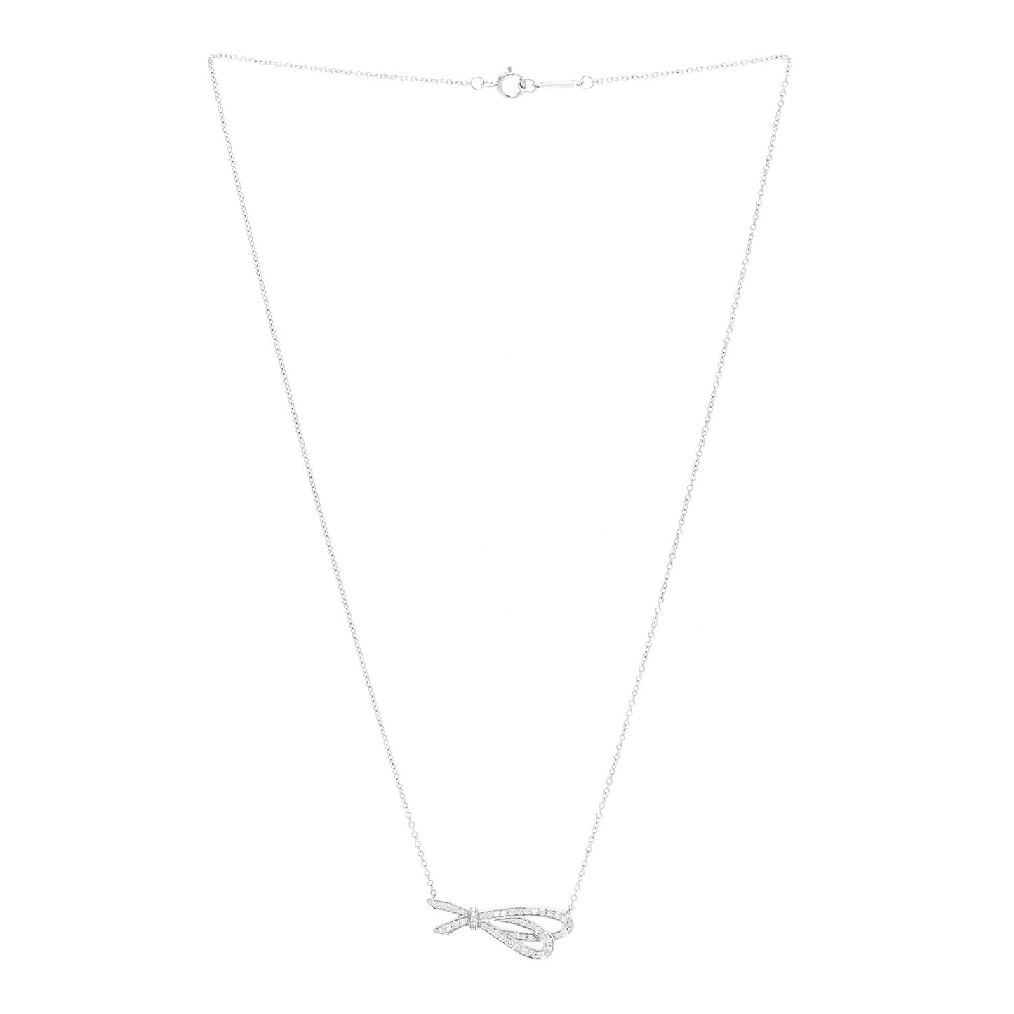 18K White Gold Diamond Bow Pave Pendant Necklace