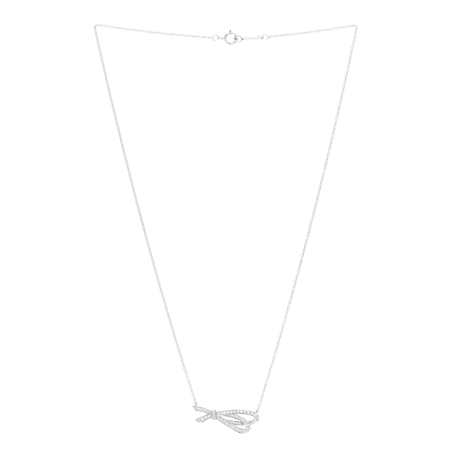 Tiffany 18K White Gold Diamond Bow Pave Pendant Necklace 3 of 6