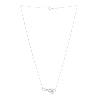 Tiffany 18K White Gold Diamond Bow Pave Pendant Necklace 3 of 6
