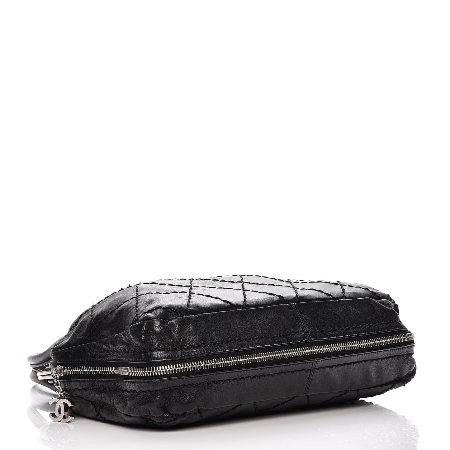 Calfskin Stitched Expandable Frame Bag Black