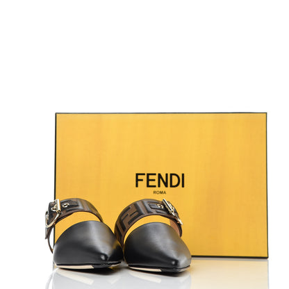 Fendi Vitello FF Embossed Buckle Flat Mules 36 Maya Black 8 of 8