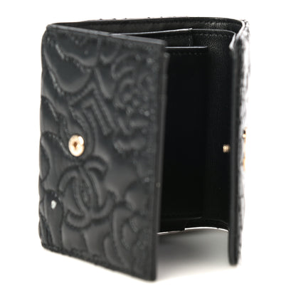 Chanel Lambskin Camellia Embossed Small Wallet Black 6 of 17