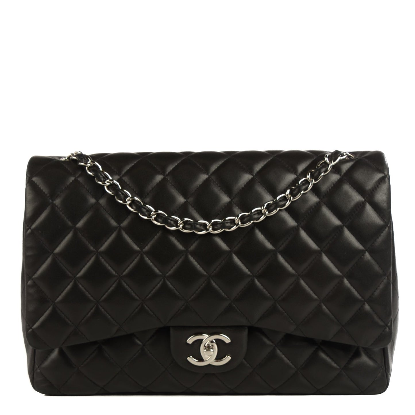 Lambskin Quilted Maxi Double Flap Black