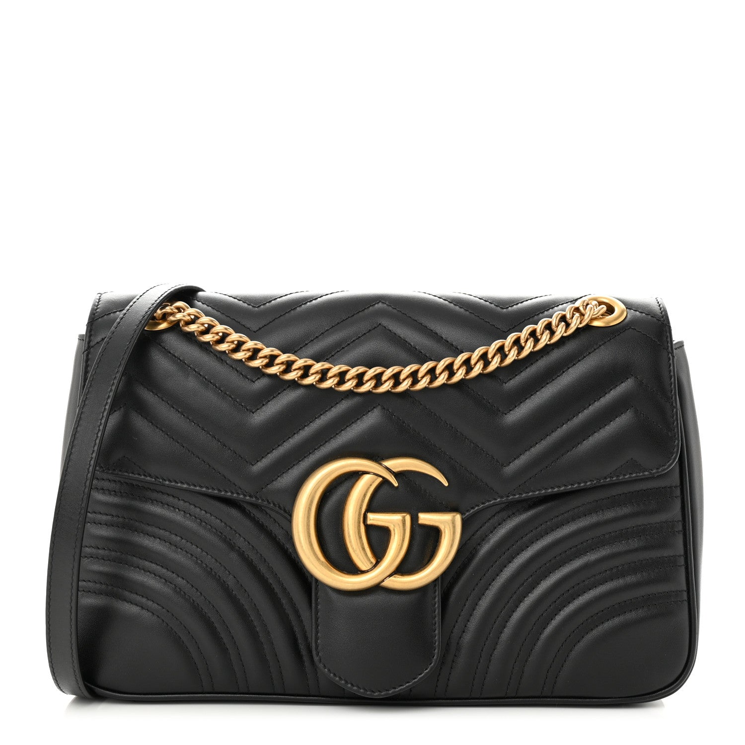 Gucci Calfskin Matelasse Medium GG Marmont Shoulder Bag Black 1 of 10