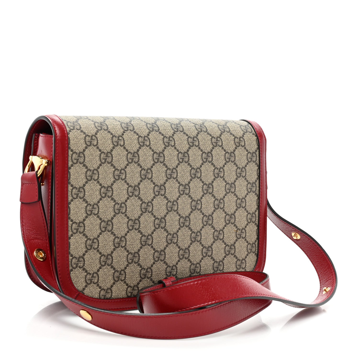 Gucci GG Supreme Monogram Azalea Calfskin Horsebit 1955 Shoulder Bag Beige Ebony New Cherry Red 4 of 11