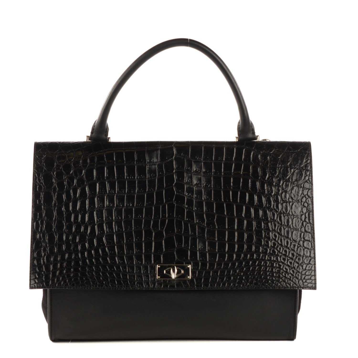 Givenchy Calfskin Crocodile Embossed Medium Shark Lock Satchel Black 1 of 7