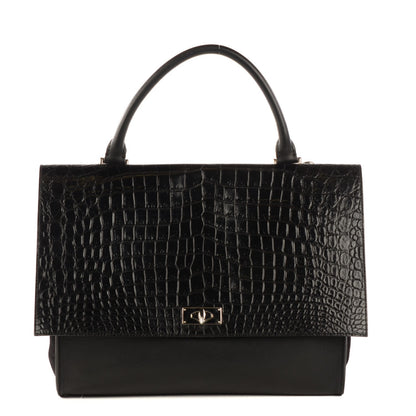 Givenchy Calfskin Crocodile Embossed Medium Shark Lock Satchel Black 1 of 7