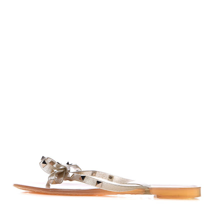 Valentino Garavani PVC Jelly Glitter Rockstud Bow Thong Sandals 40 Oro 1 of 7