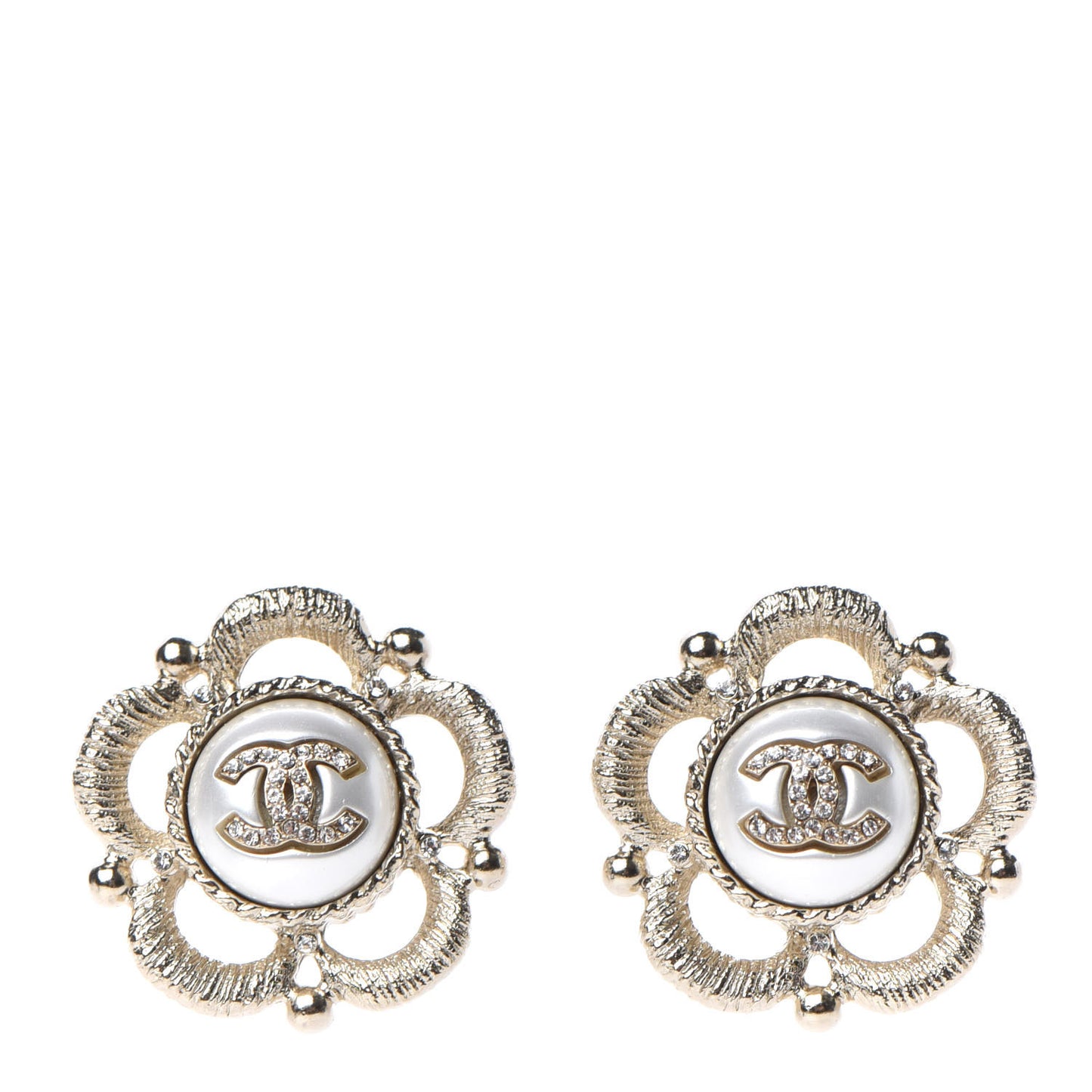 Pearl Crystal CC Earrings Gold