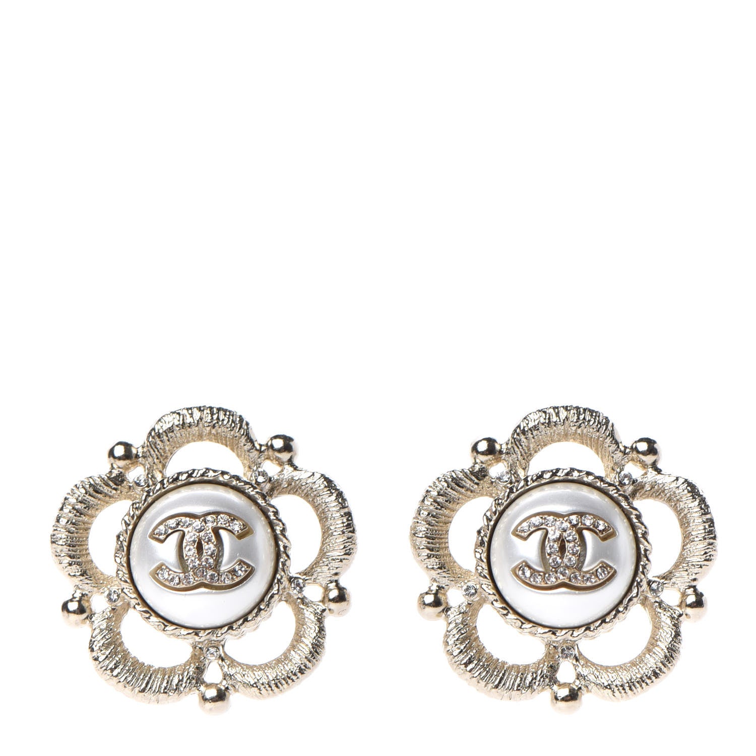 Chanel Pearl Crystal CC Earrings Gold 1 of 5
