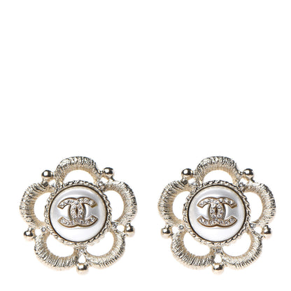 Chanel Pearl Crystal CC Earrings Gold 1 of 5