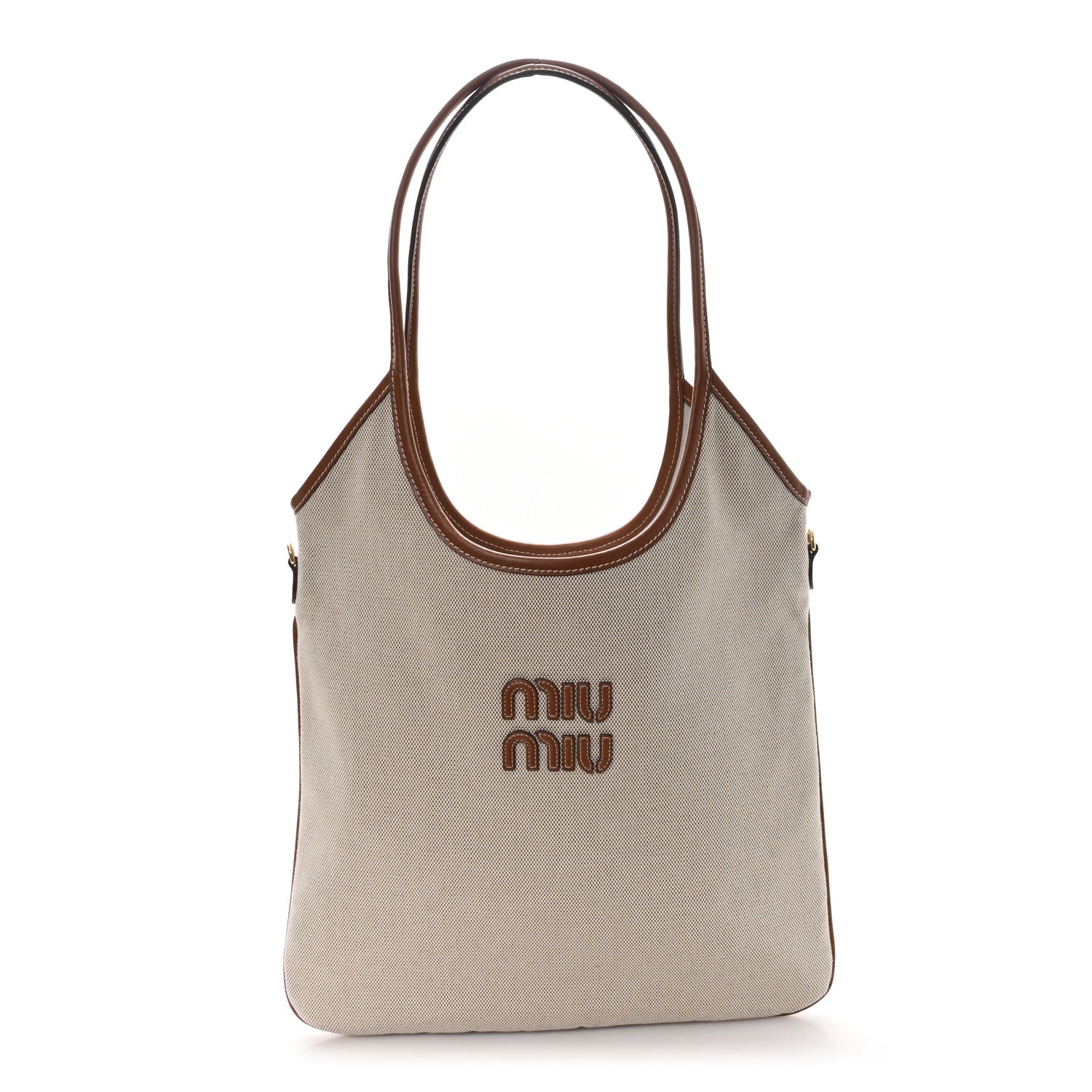 Miu Miu Canvas Ivy Bag Beige Brown 1 of 9
