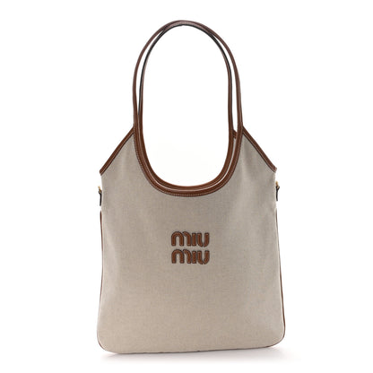 Miu Miu Canvas Ivy Bag Beige Brown 1 of 9