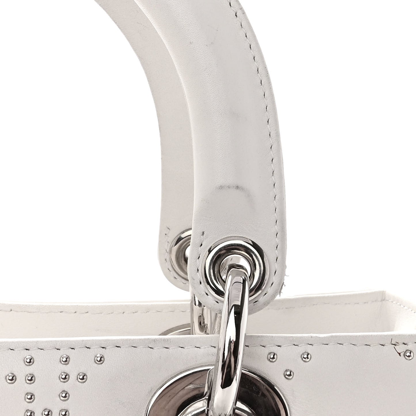 Lambskin Studded Cannage Medium Lady Dior White