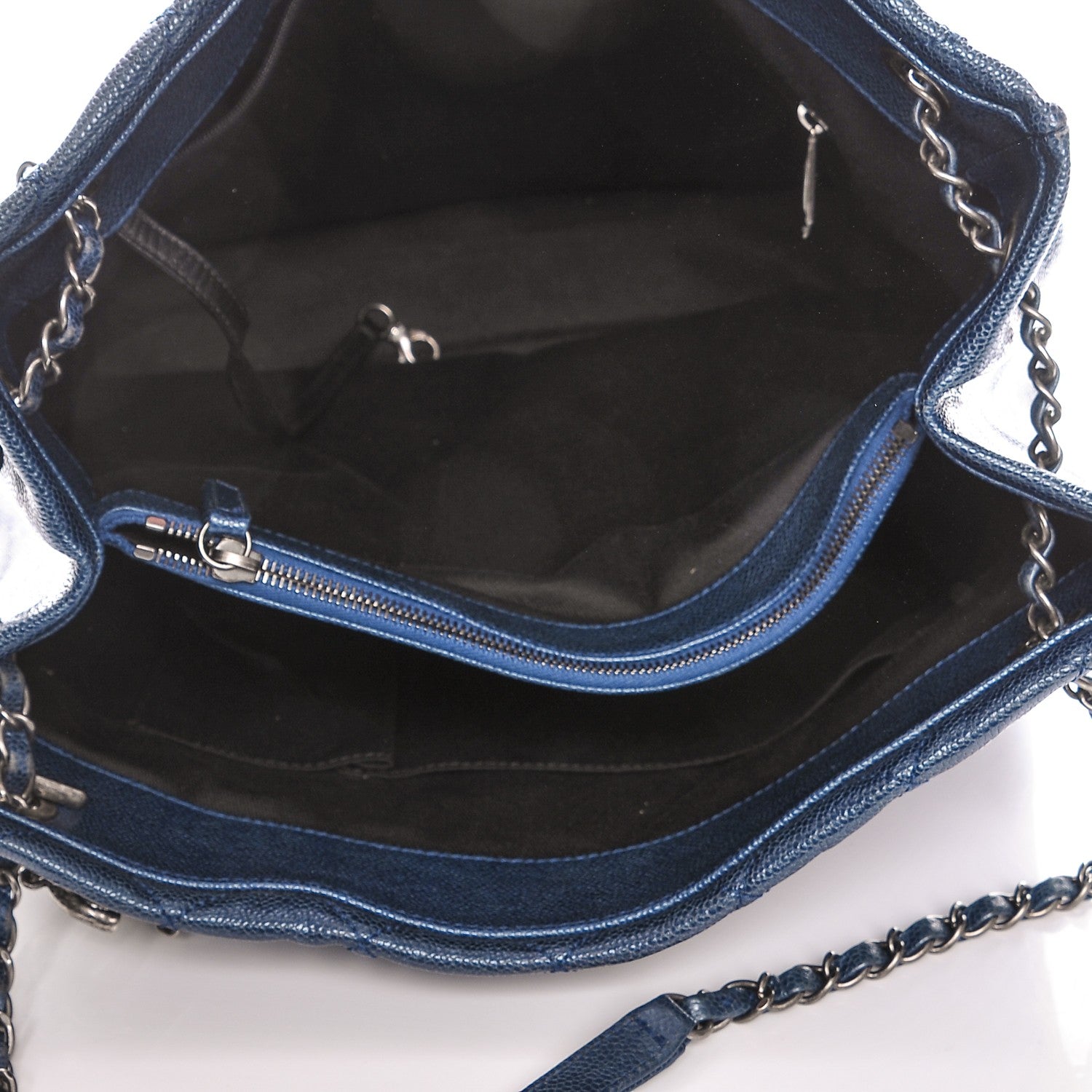 Chanel Iridescent Caviar Quilted Chic Tall Shopping Tote Navy 5 of 7