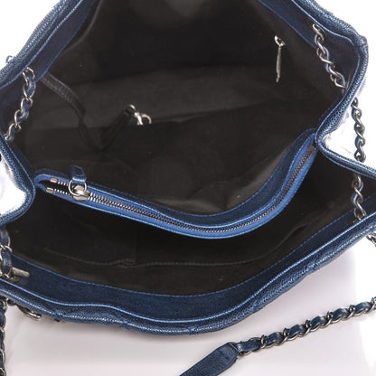 Chanel Iridescent Caviar Quilted Chic Tall Shopping Tote Navy 5 of 7