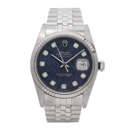 Rolex Stainless Steel 18K White Gold Diamond 36mm Oyster Perpetual Datejust Watch Sodalite 16234 1 of 7