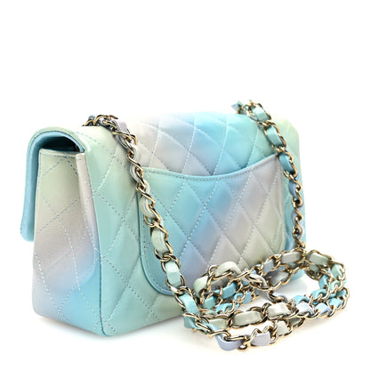 Chanel Lambskin Quilted Tie Dye Ombre Mini Rectangular Flap Blue Multicolor 3 of 10