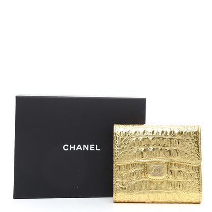 Chanel Metallic Calfskin Crocodile Embossed Cocodile Compact Flap Wallet Gold 8 of 8