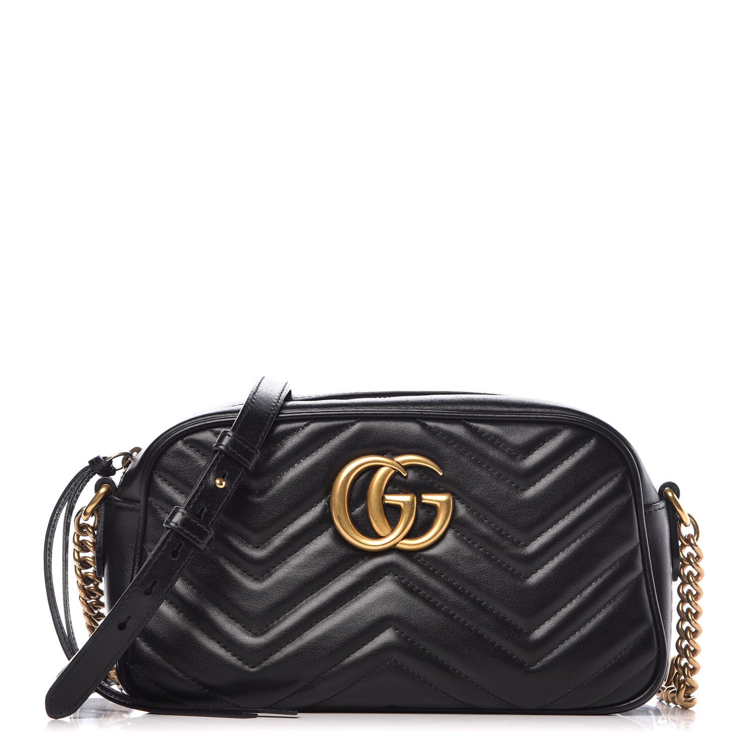 Gucci Calfskin Matelasse Small GG Marmont Chain Shoulder Bag Black 1 of 7