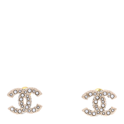 Chanel Metal Graduated Pearl Crystal CC Earrings Light Gold 1 of 5