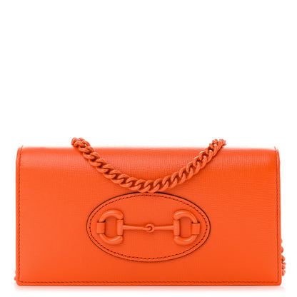 Gucci Azalea Calfskin Enamel Horsebit 1955 Wallet On Chain Deep Orange 1 of 11