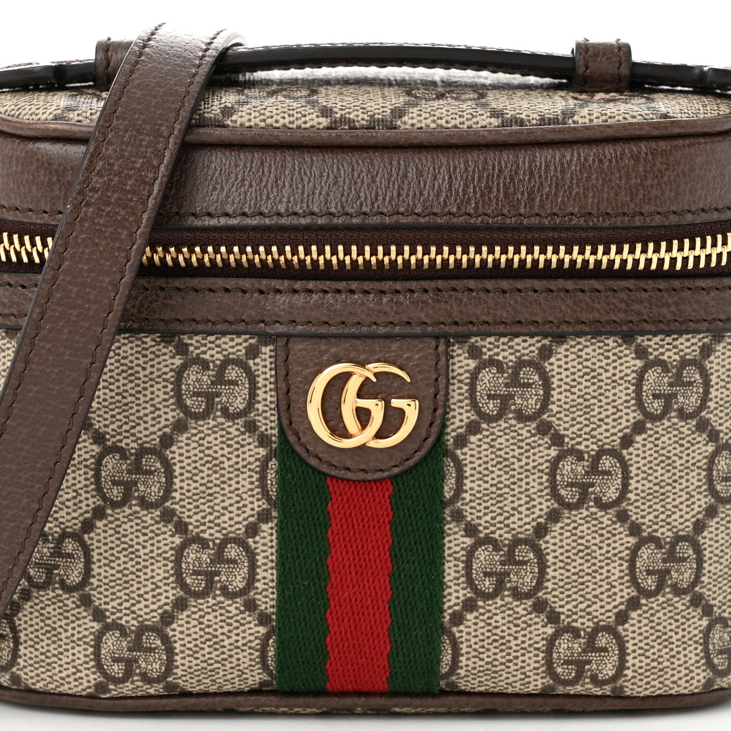 Gucci GG Supreme Monogram Textured Calfskin Web Mini Ophidia Top Handle Bag Beige Ebony New Acero 8 of 10
