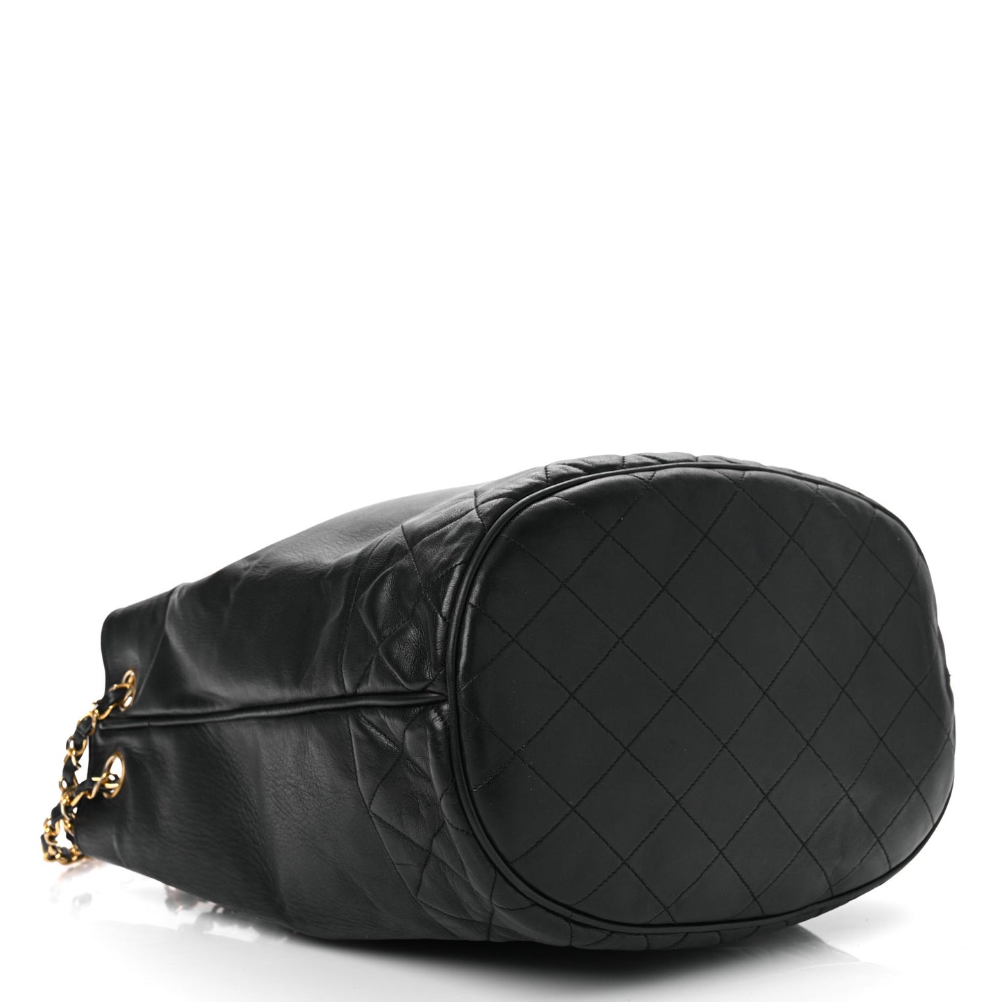 Lambskin Quilted Drawstring Bucket Bag Black