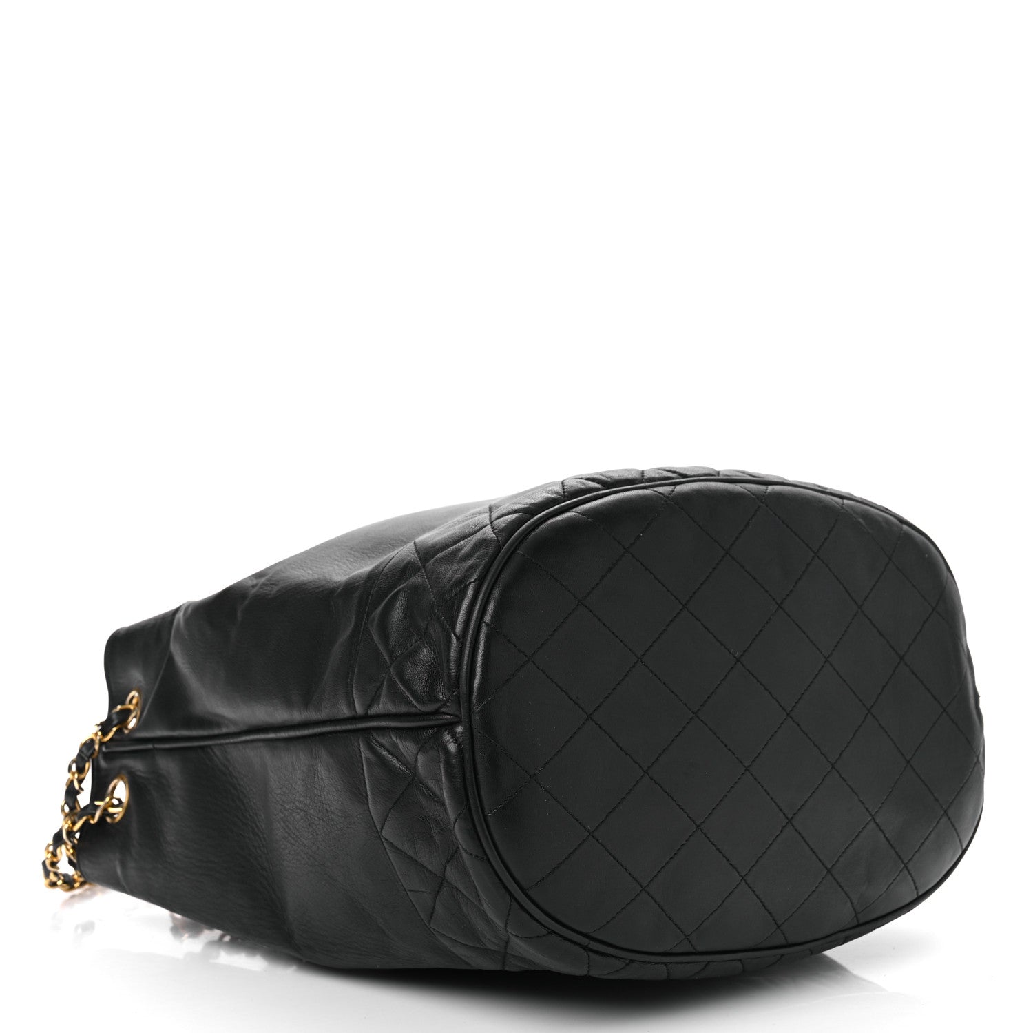 Chanel Lambskin Quilted Drawstring Bucket Bag Black 5 of 17