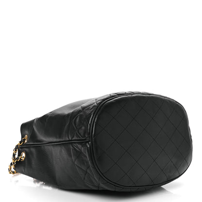 Chanel Lambskin Quilted Drawstring Bucket Bag Black 5 of 17