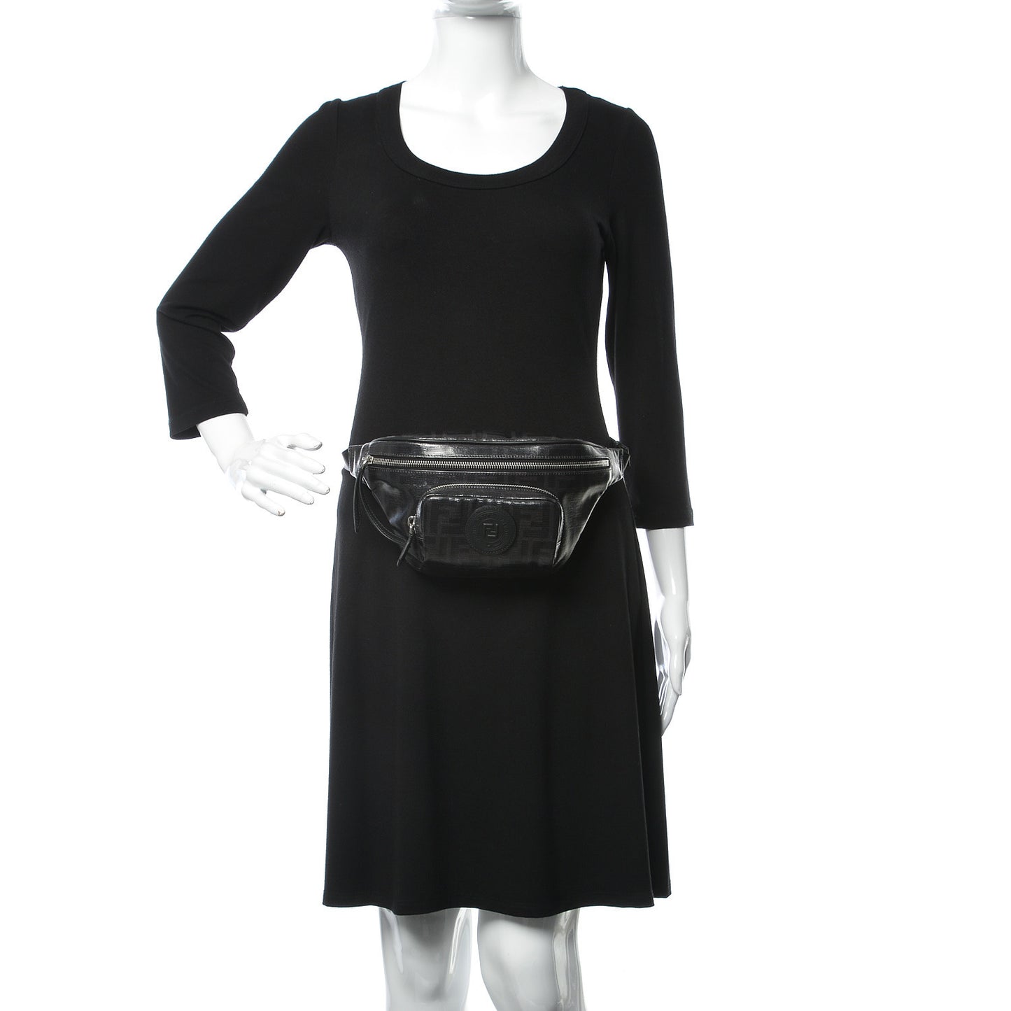 Glazed Fabric Vitello Century FF 1974 Stamp Patch Pocket Belt Bag Black