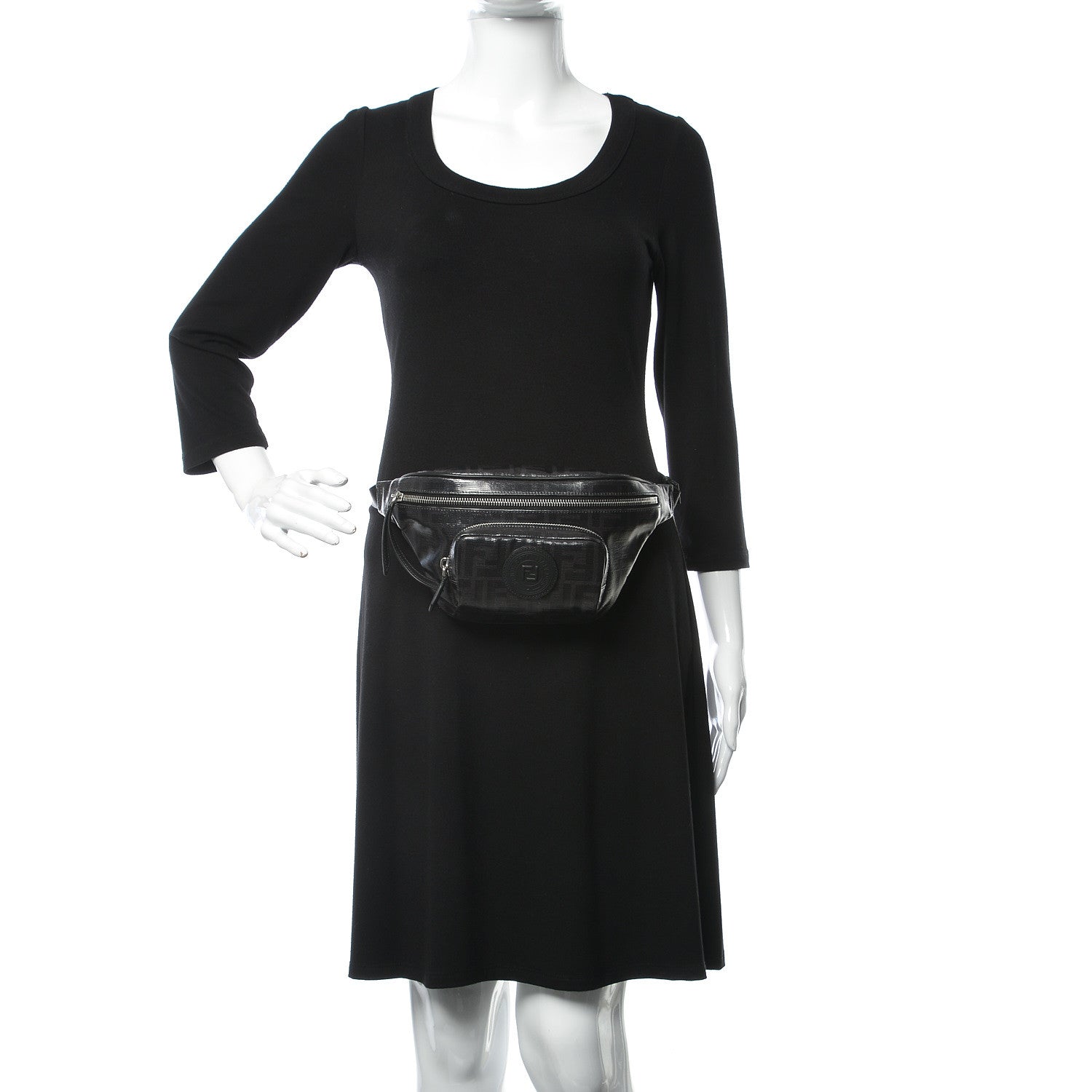 Fendi Glazed Fabric Vitello Century FF 1974 Stamp Patch Pocket Belt Bag Black 2 of 7