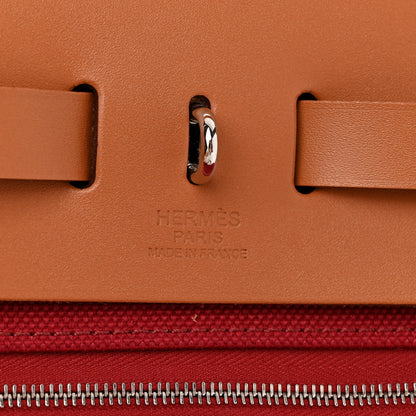 Hermes Vache Hunter Toile Herbag Zip 31 PM Rouge Grenat Natural 6 of 10