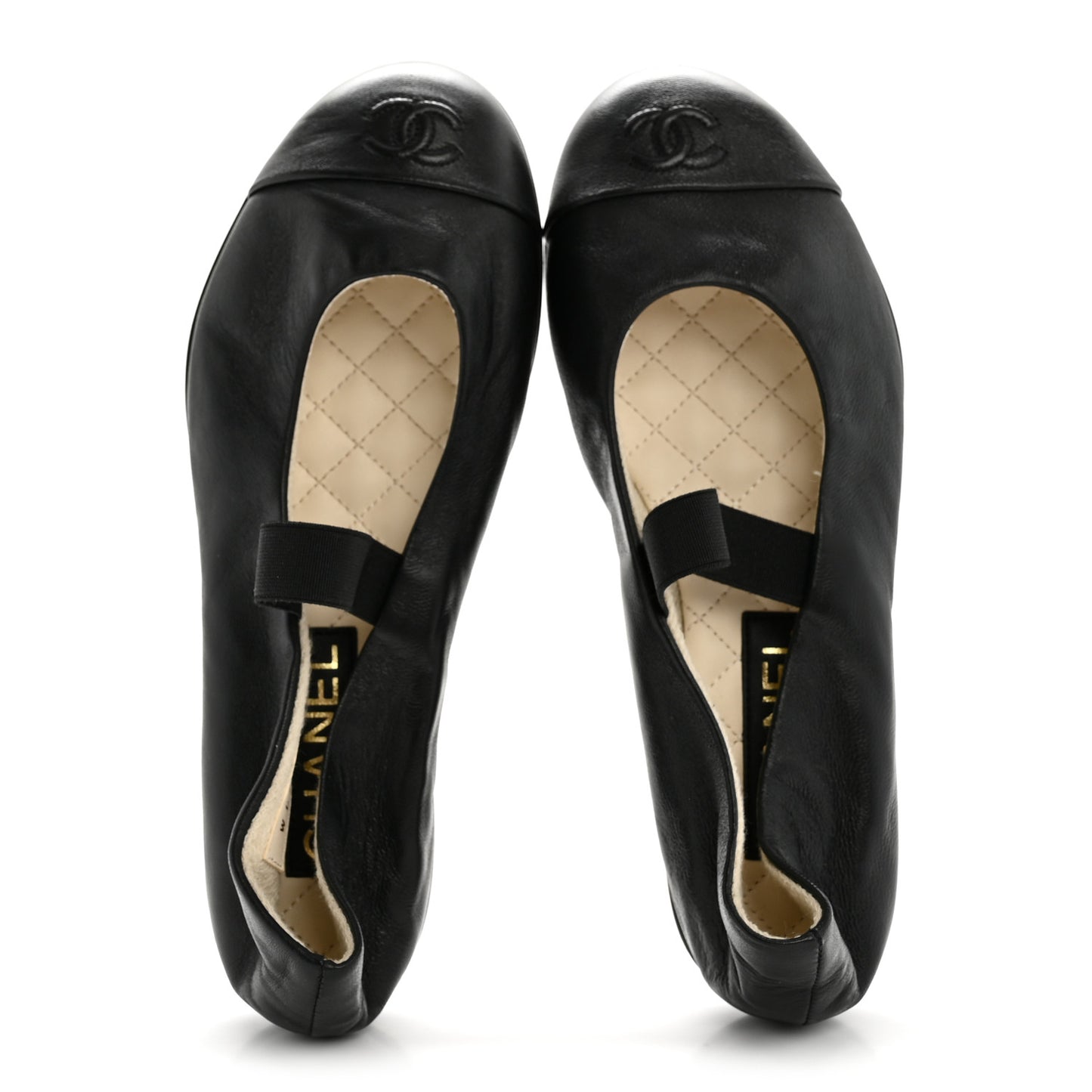Lambskin Cap Toe CC Mary Jane Flats 38 Black