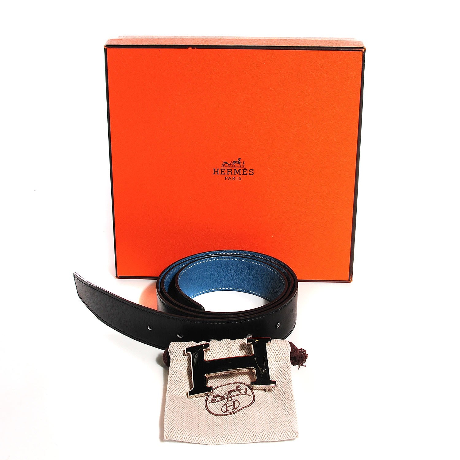 Hermes Togo Box 32mm H Belt 90 Blue Jean Noir 18 of 18