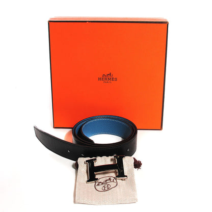 Hermes Togo Box 32mm H Belt 90 Blue Jean Noir 18 of 18