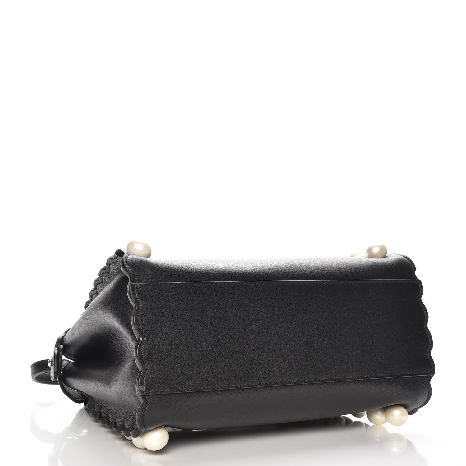 Fendi Vitello Seta Shiny Nappa Pearl Scallopped Studded Mini Peekaboo Iconic Satchel Black 5 of 9