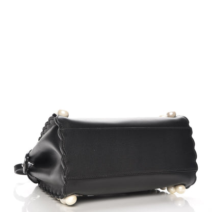 Fendi Vitello Seta Shiny Nappa Pearl Scallopped Studded Mini Peekaboo Iconic Satchel Black 5 of 9