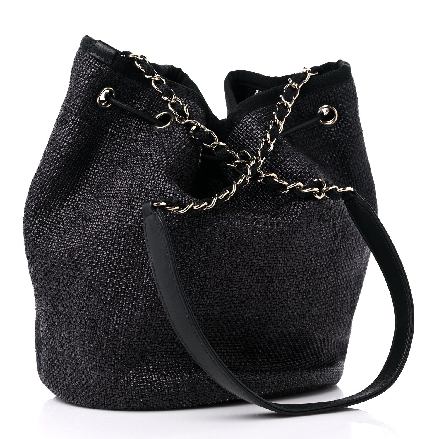 Chanel Mixed Fibers Deauville Drawstring Bag Black 3 of 11
