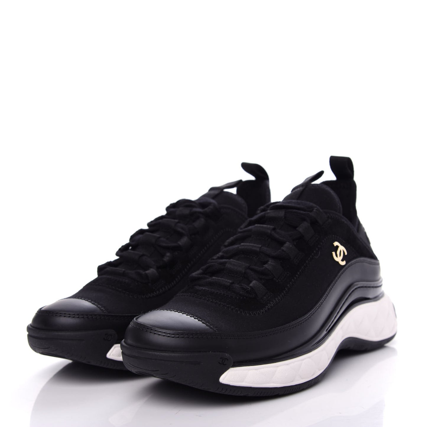 Velvet Calfskin Mixed Fibers CC Sneakers 37 Black