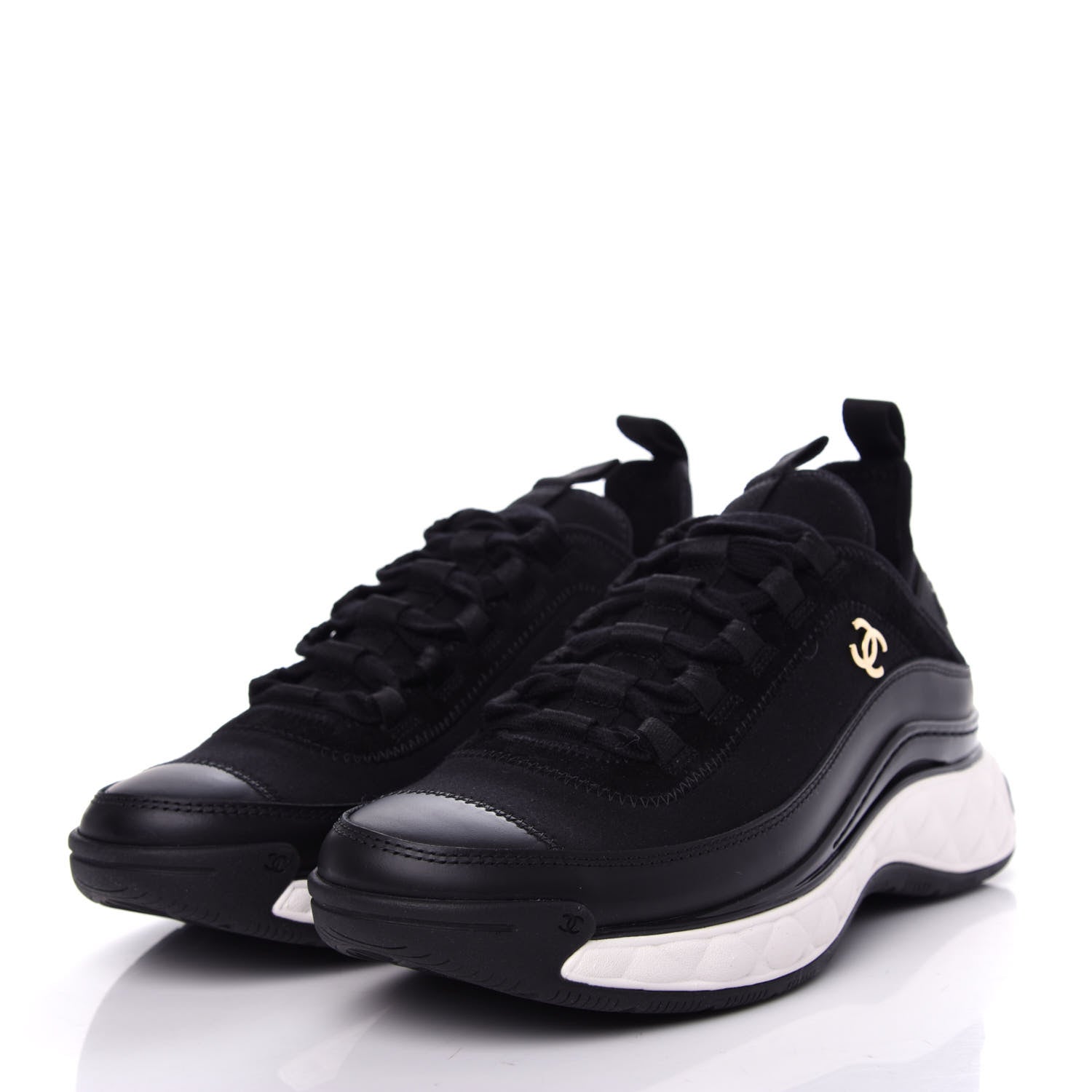Chanel Velvet Calfskin Mixed Fibers CC Sneakers 37 Black 3 of 11