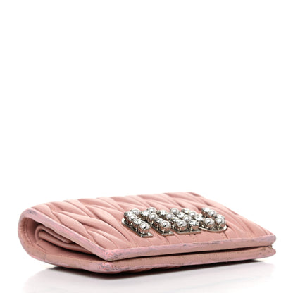Miu Miu Nappa Matelasse Crystal Pearl Logo Compact Wallet Orchidea 4 of 11