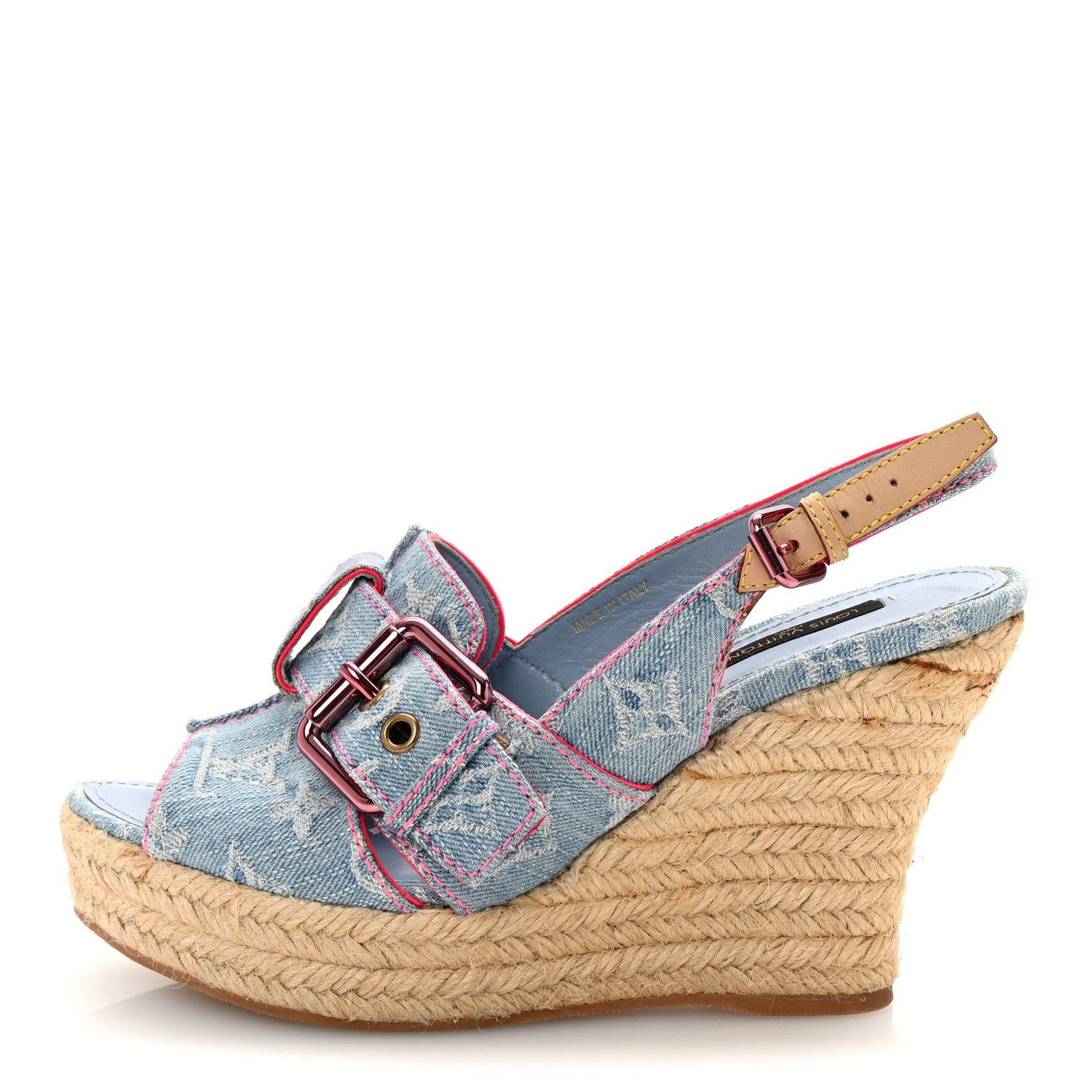 Louis Vuitton Denim Monogram Espadrille Wedge Sandals 38 Blue 1 of 9