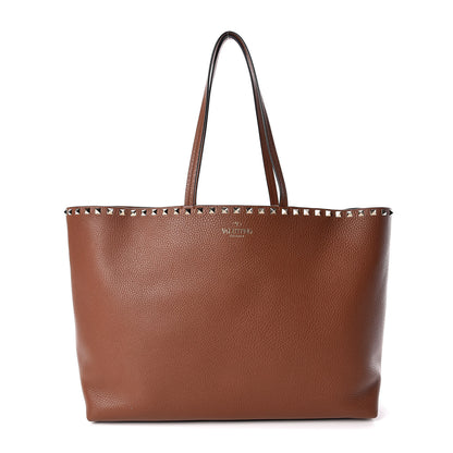 Valentino Garavani Grained Calfskin Rockstud Shoulder Tote Bright Cognac 1 of 13
