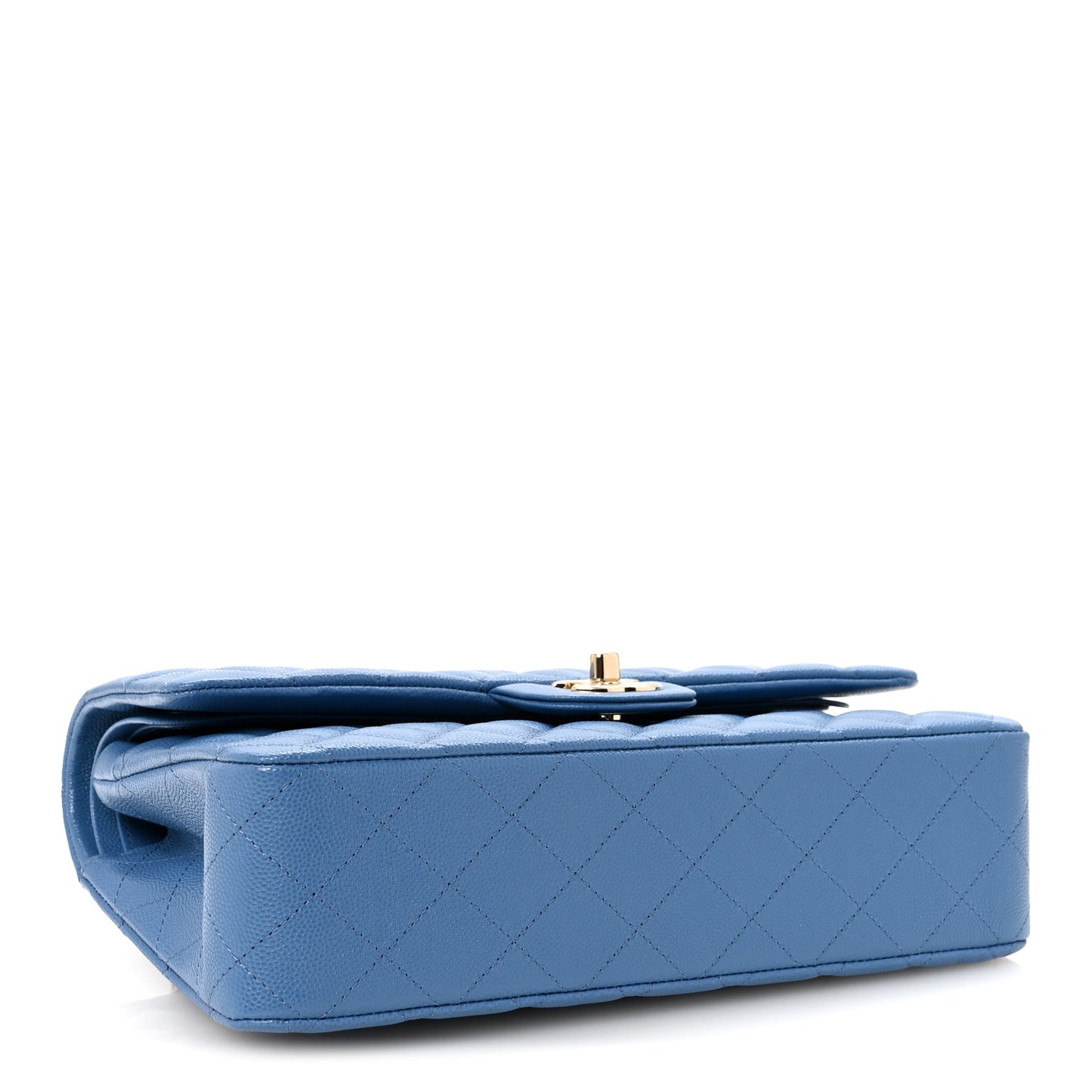 Caviar Quilted Medium Double Flap Blue